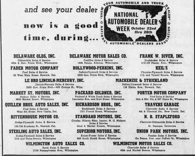 Car dealerships in New Castle County in 1950