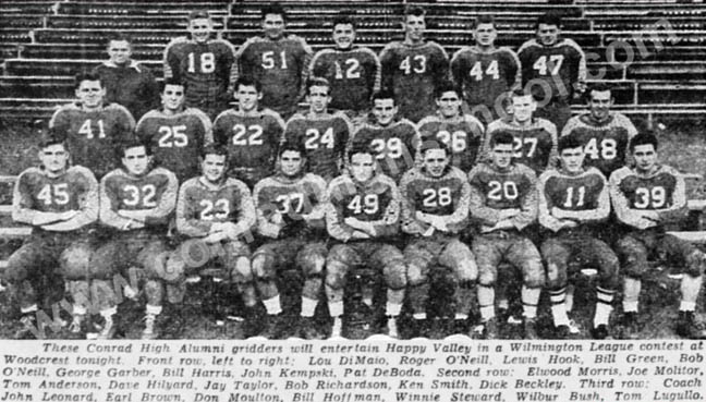 Conrad High School Alumni Team in 1950  playing the Happy Valley Team in the Wilmington League at the Conrad field