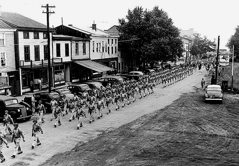 Delaware City DE soldiers from Fort DuPont march down Clinton Street in the Memorial Day Parade 1943