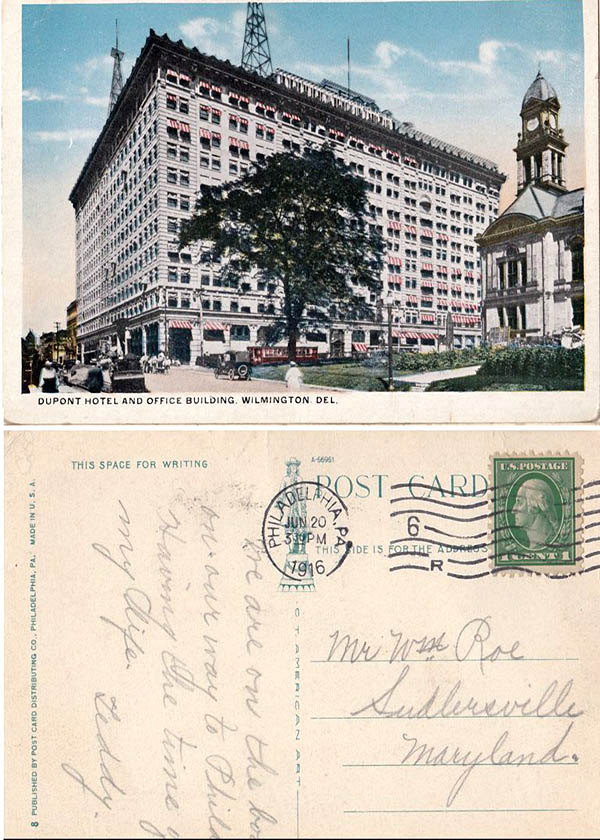 Dupont Hotel and Office Building Wilmington DE Postmark June 20 1916