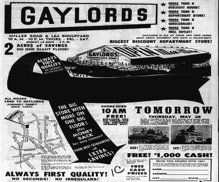 GAYLORDS MILLER ROAD OPENING AD in Wilmington DE May 27 1959