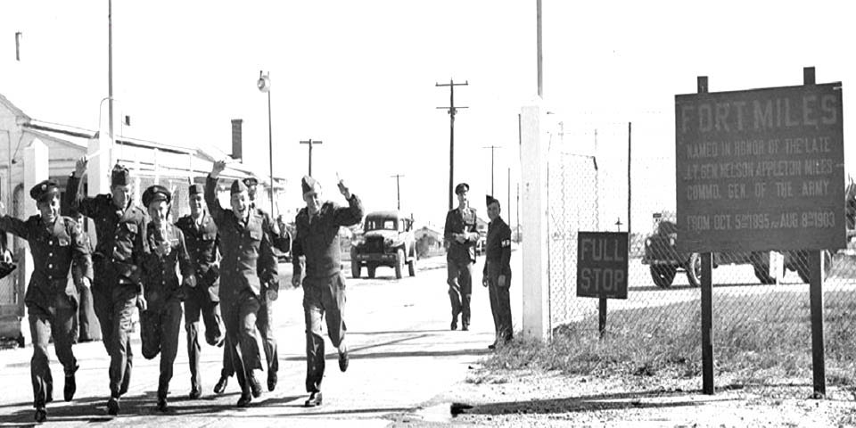 Happy soldiers are discharged at Fort Miles Separation Center - now Cape Henlopen State Park DE October 15th 1945