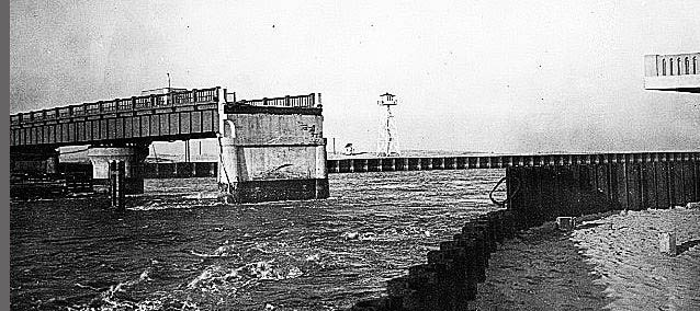 INDIAN RIVER BRIDGE IN SOUTHERN DELAWARE AFTER A STORM IN 1948 - A