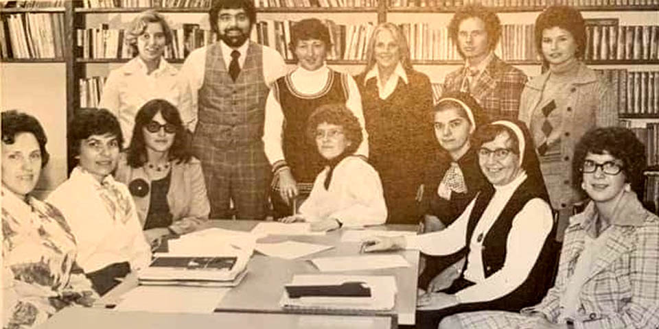 Jill Jacobs Biden as an English Teacher at Saint Marks High School near Pike Creek Delaware with staff in 1976