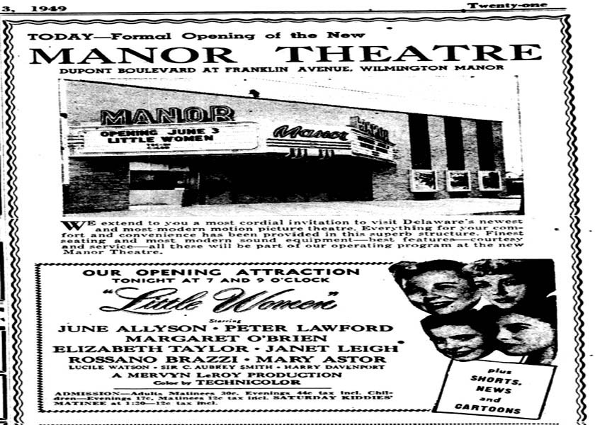 Manor Theater grand opening advertisement New Castle Delaware 6-3-1949