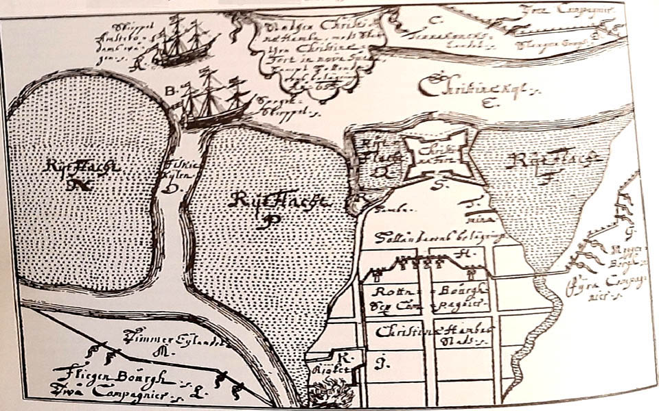 MAP OF FORT CHRISTINA IN WHAT IS NOW WILMINGTON DELAWARE 1655