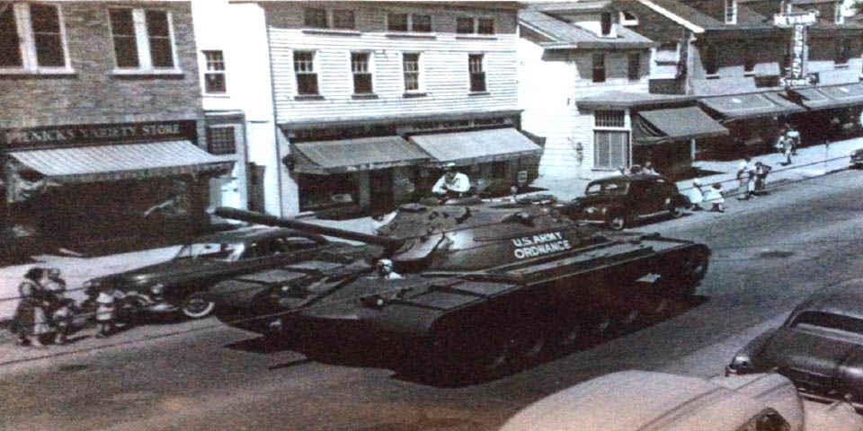 Military Tank on Main Street Newark Delaware in 1954