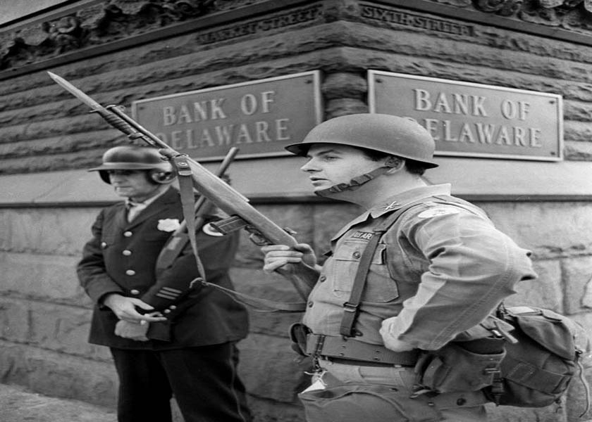 NATIONAL GUARD RIOTS AT THE BANK OF DELAWARE IN WILMINGTON 1960s