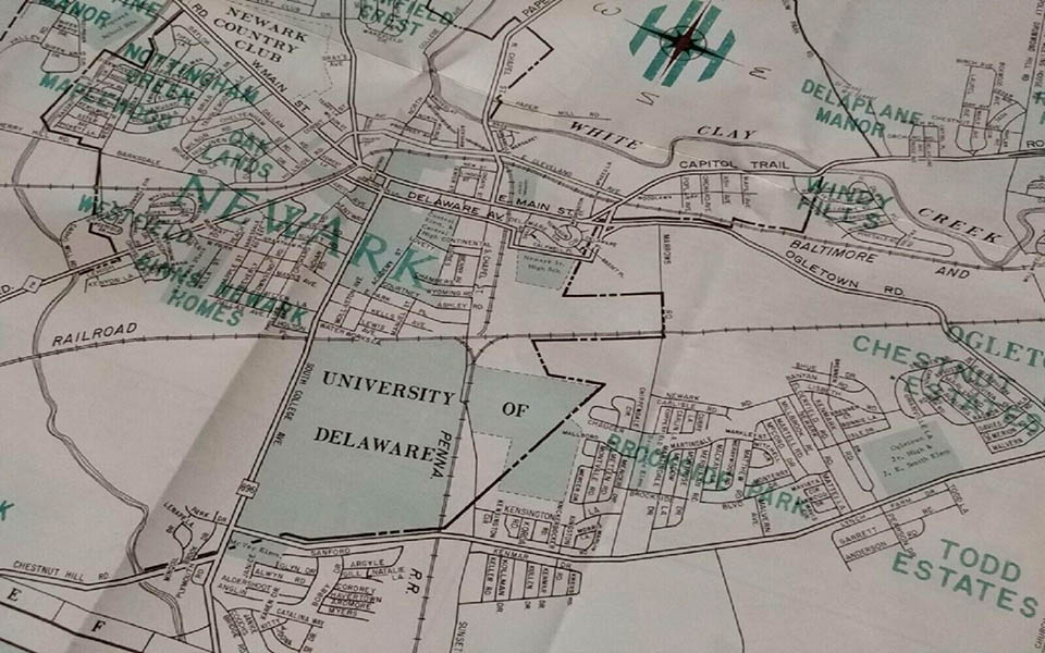 NEWARK DELAWARE MAP IN 1963 - NO ROUTE 72 PAST THE HIGH SCHOOL