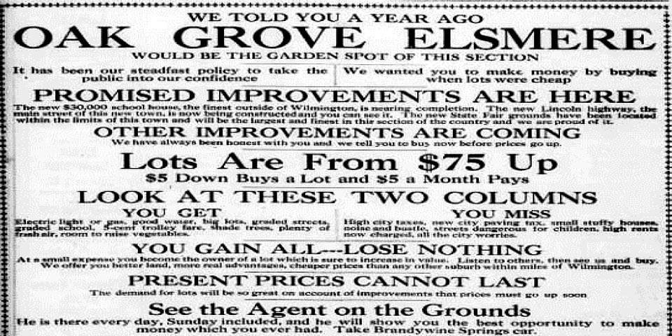 OAK GROVE NEAR ELSMERE DELAWARE HOUSING LOT AD 4-20-1918