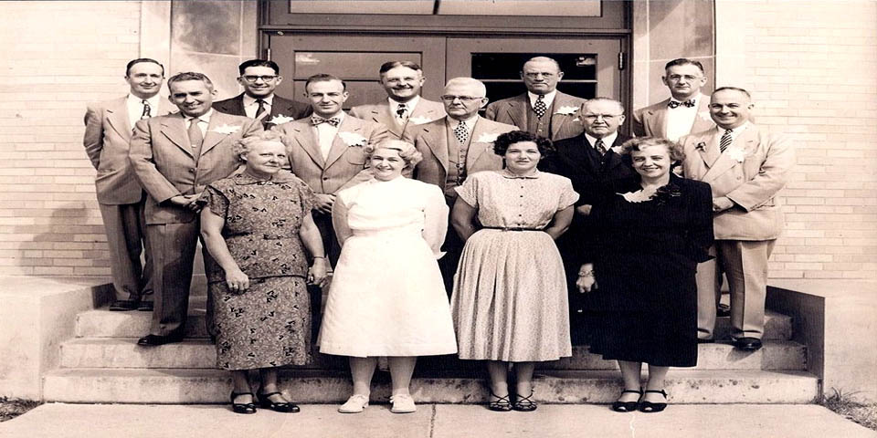 Oak Grove School staff near Elsmere Delaware - Front Row from the right is Mary Lockno - Winnie Kelley - Grace Cambell in 1956