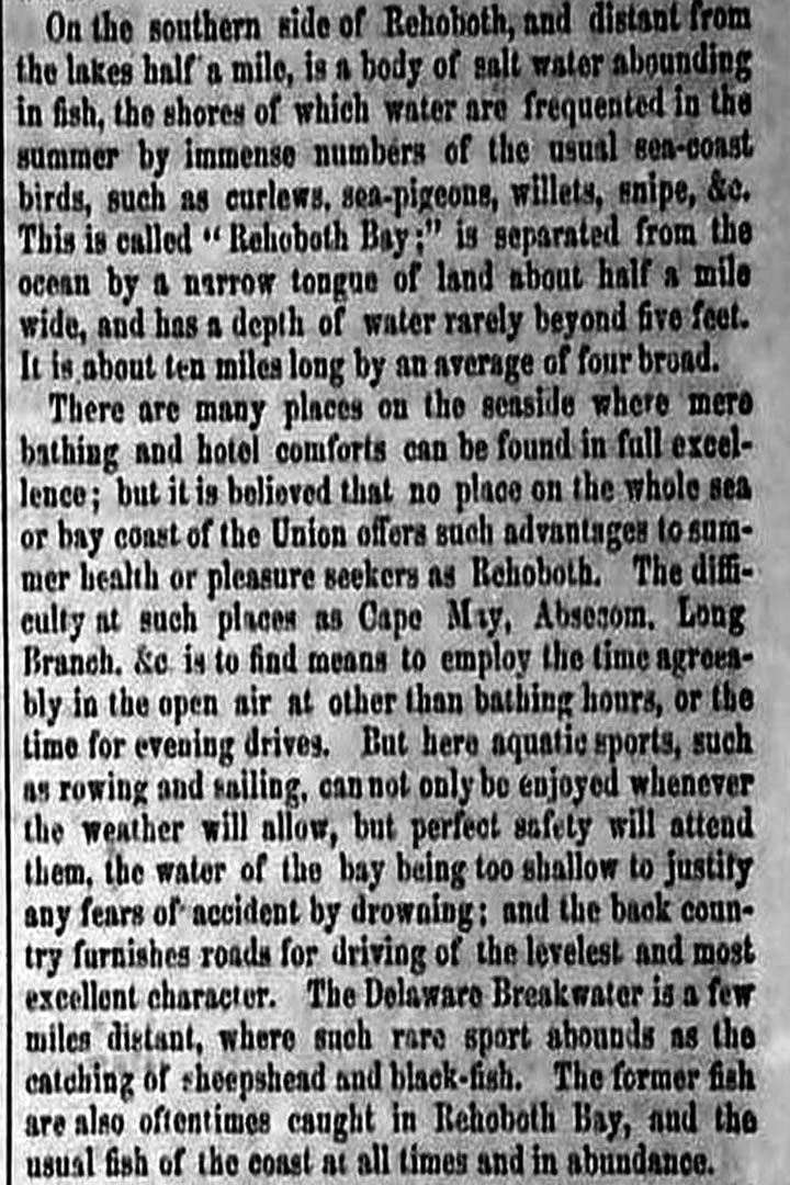OLD REHOBOTH DELAWARE ARTICLE from the National Intelligencer in 1858 PAGE 3