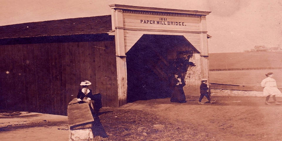 Paper Mill Covered Bridge on Papermill Road in Newark Delaware early 1900s