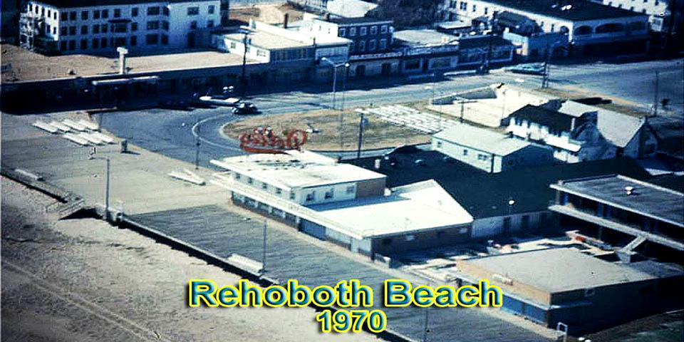 REHOBOTH AVENUE AND BOARDWALK IN REHOBOTH BEACH DELAWARE OFF-SEASON 1970