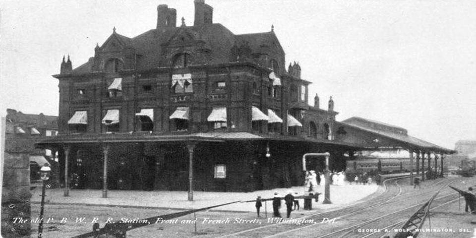Railroad station on Front and French Streets in Wilmington Delaware served as a train hub in 1880