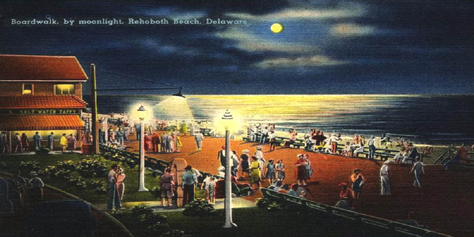 REHOBOTH BEACH DELAWARE BOARDWALK POSTCARD 1943