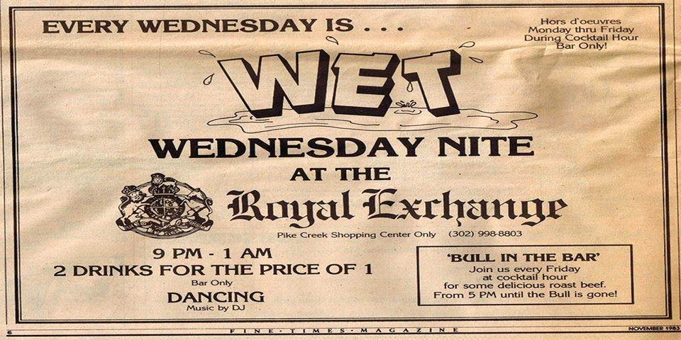 ROYAL EXCHANGE RESTAURANT AD IN PIKE CREEK DELAWARE NOVEMEBR OF 1983