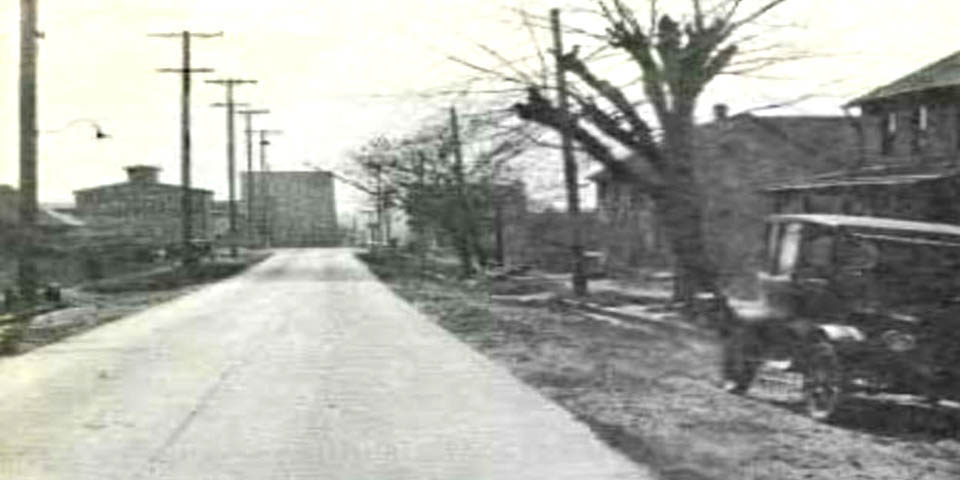Route 41 in Newport Delaware looking east towards Christina river with bridge in upright position 1920