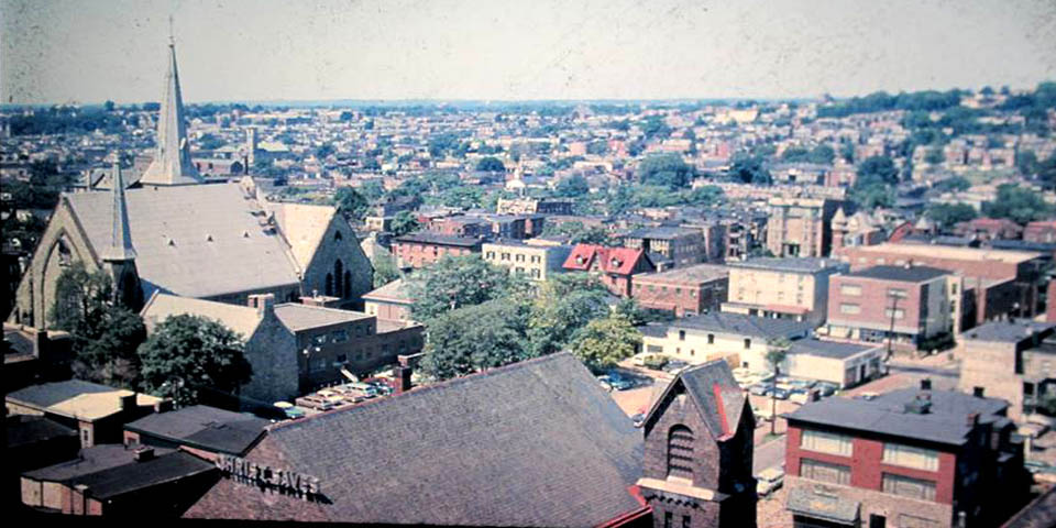 SACRED HEART CHURCH AND SCHOOL AREAL VIEW OF WILMINGTON DELAWARE CIRCA 1960S