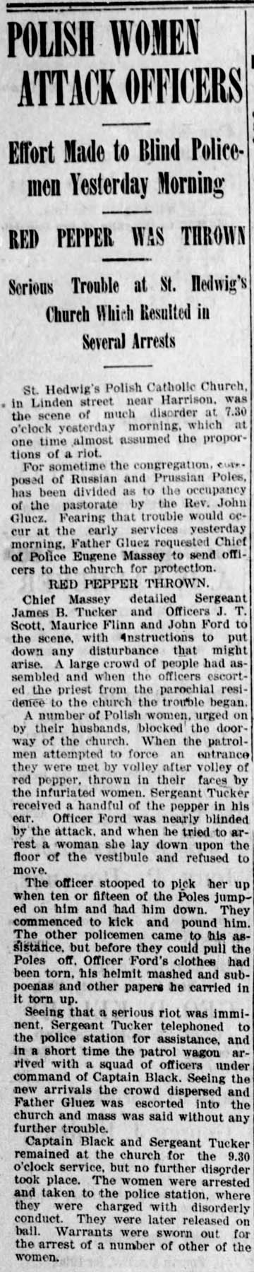 ST HEDWIGNS CHURCH POLISH WOMEN ATTACK COPS ARTICLE IN WILMINGTON DELAWARE AUGUST 1900 - A