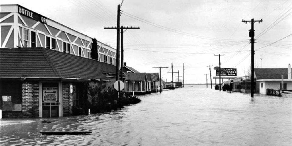The Bottle & Cork in Dewey Beach Delaware after a big storm of March 7th 1962