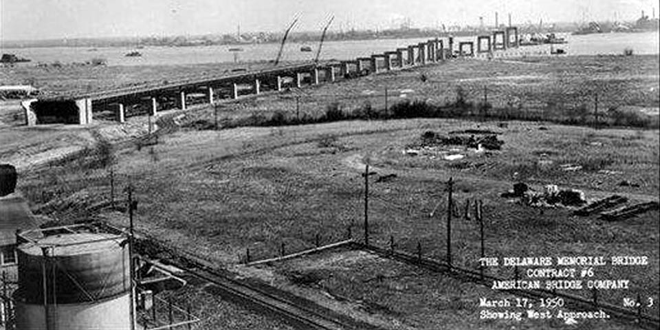 Under construction here is the Delaware Memorial Bridge on March 17th 1950