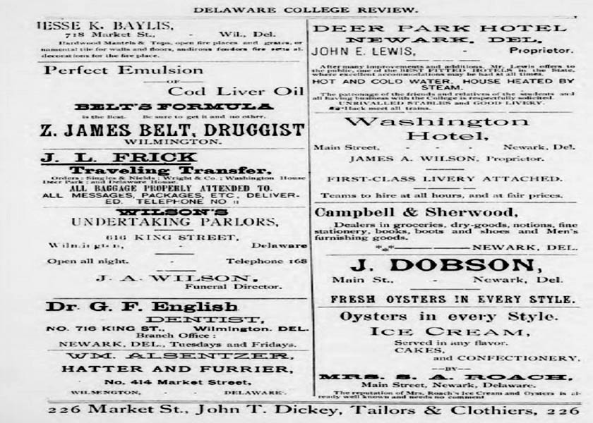 University of Delaware Student Review Ad in February of 1891 - Deer Park