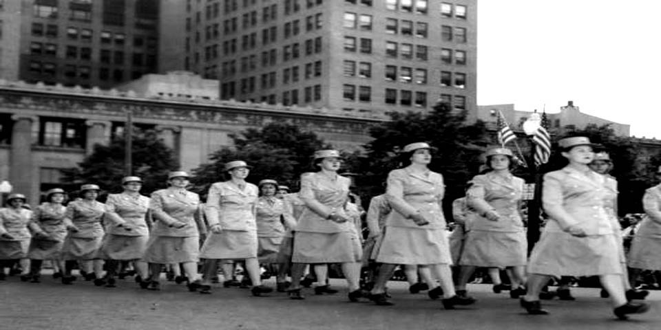WACs marching in Rodney Square Wilmington Delaware during World War II