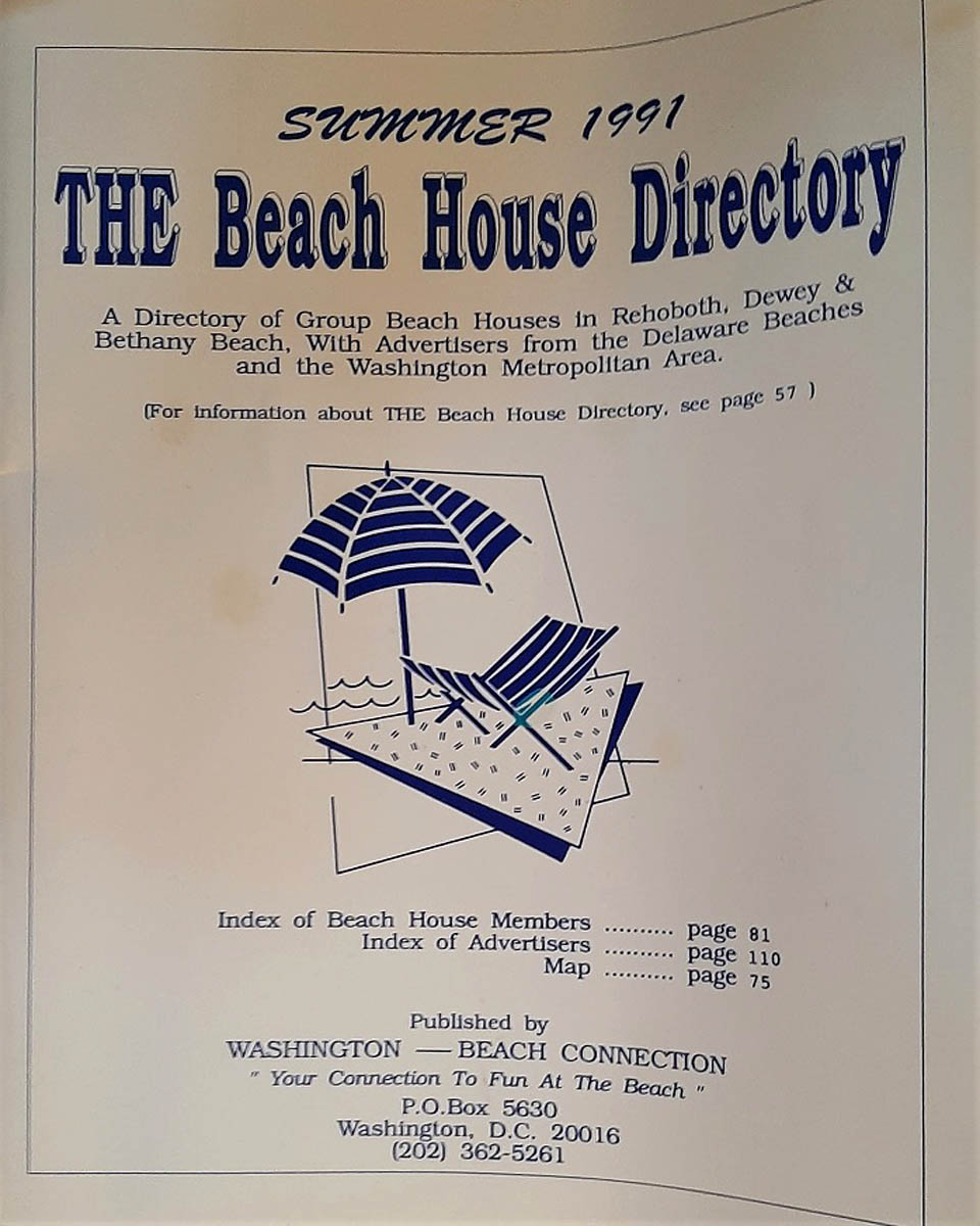 Washington - A - Dewey Beach House Directory front cover in Dewey Beach Delaware 1991
