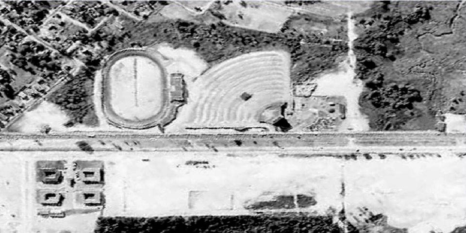 Wilmington Speedway aerial view next to the Ellis Drive-In on DuPont Highway in Minquadale DE 1950s