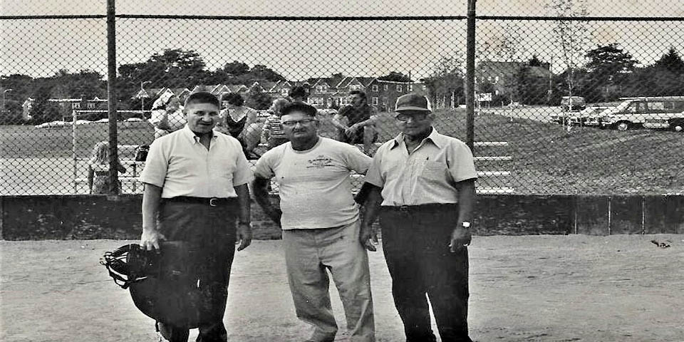 Wilmington Delaware Bus Zebley Little League field with Bus Zebley center - Bill Kapa on Left and Eddie Hazewski on right - July of 1978 