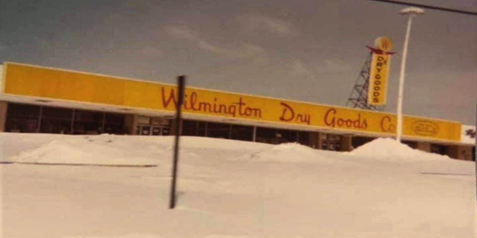 Wilmington Dry Goods Store behind a wall of snow in Midway Plaza in Wilmington Delaware early 1980s