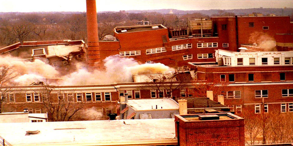 WILMINGTON GENERAL HOSPITAL BEING IMPLODED IN DELAWARE CIRCA MID 1980s